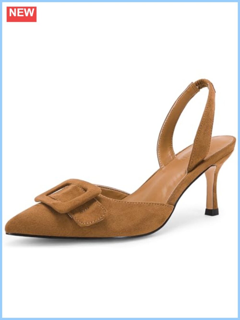 Coutgo Womens Slingback Kitten Heels Pointed Toe Buckle Pumps Dress Shoes